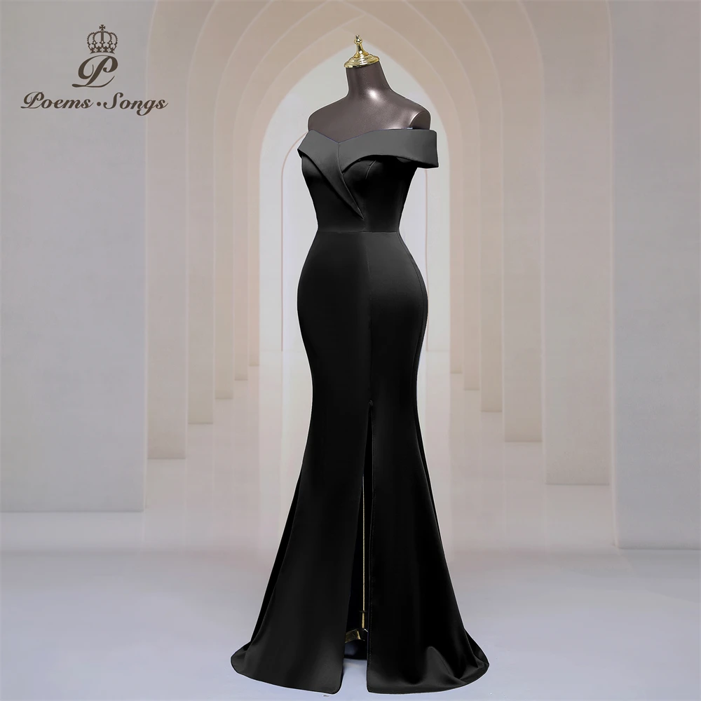 Elegant black boat neck party dresses for women evening dresses side slits prom dress mermaid formal dresses gala special events