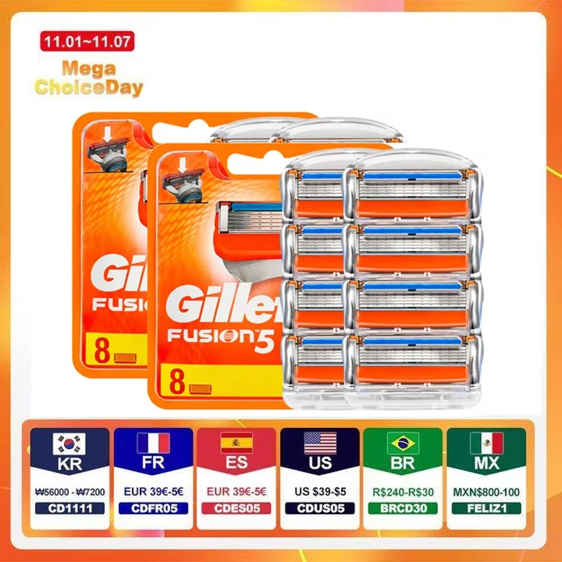 

Gillette Fusion 5 Razor Blade 5 Layers Safety Manual Shaving Head Replacement Beard Shaver Refills Cassettes for Man Face Care