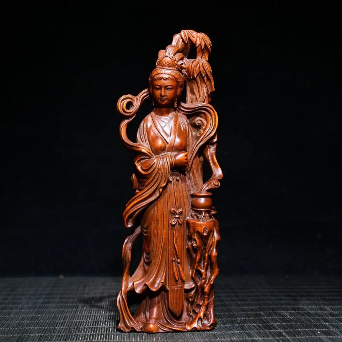 Hand Carved Wood Bamboo beauty lady Statue Figurine Desktop Ornaments Home Decoration
