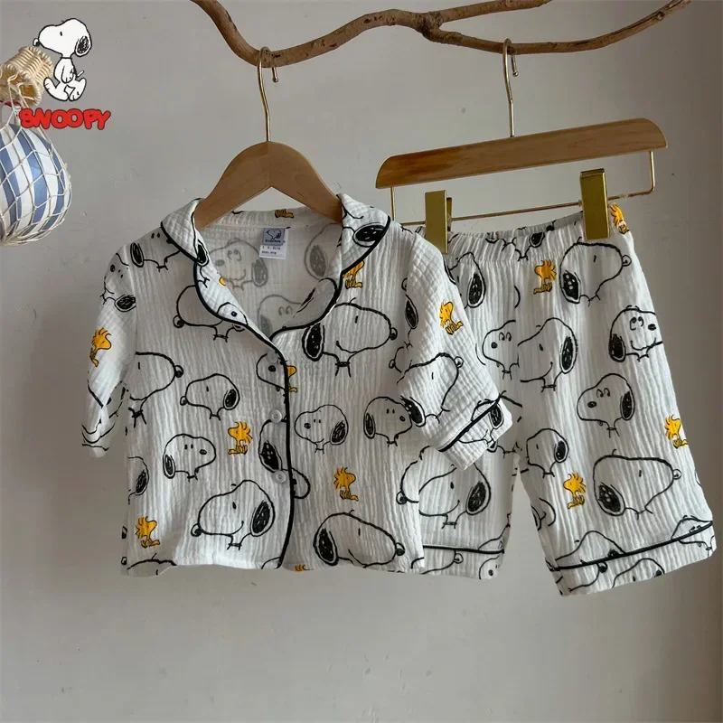 Snoopy Baby Home Clothes Summer Short Sleeve Shorts Set Pajamas Children's Cartoon 2023 New Boys and Girls sleepwear nightgown