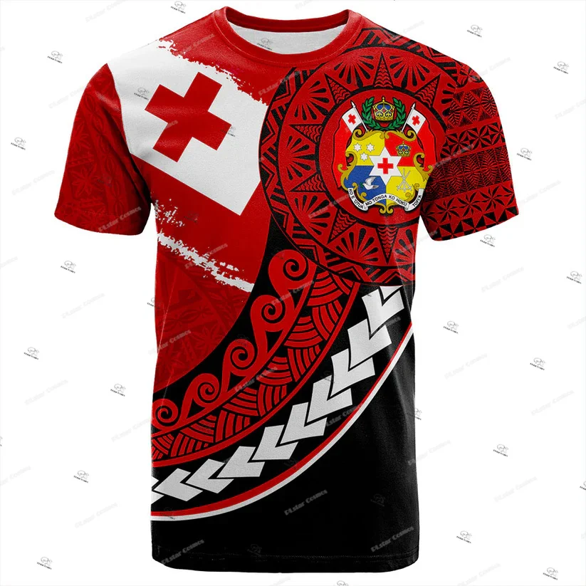 Custom Name Country Tonga Polynesia Islands Hibiscus Retro Tattoo T-Shirts 3DPrint Summer Unisex Harajuku Casual Short Sleeves 0