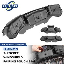 Motorcycle Black Three Pocket Windshield Bag Windscreen For 1993-2013 Harley Electra Street Glide FLHT FLHTC FLHX FLHTK FLHTCU