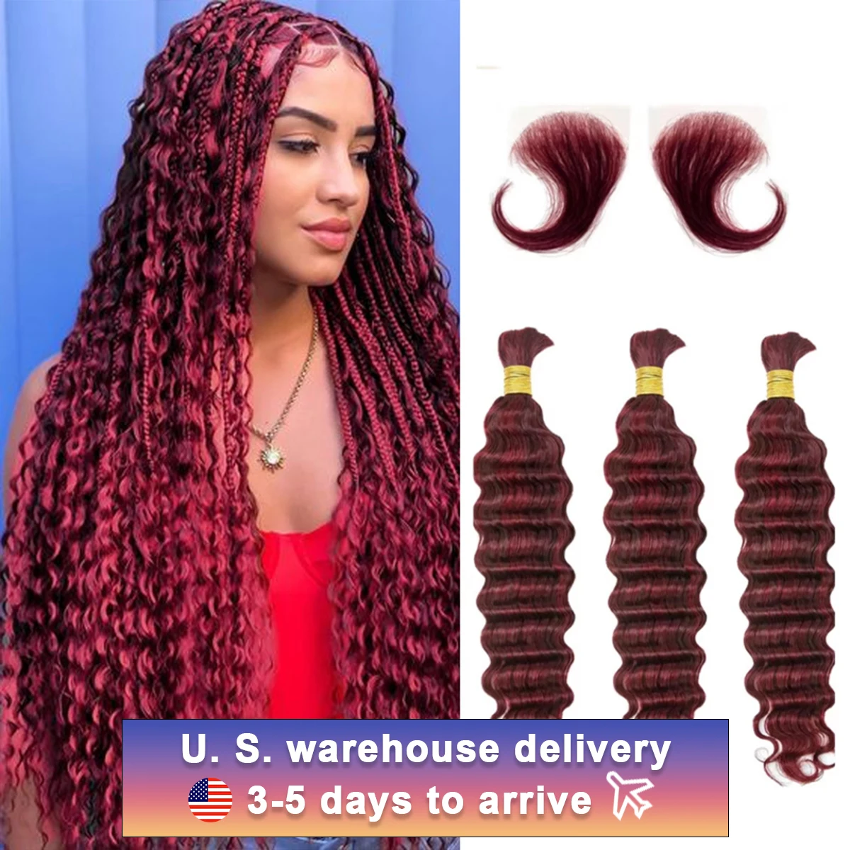 

99j Burgundy Bulk Human Hair For Braiding Deep Wave Human Hair Bundles No Weft Bundles For Women Hair Extensions 100g