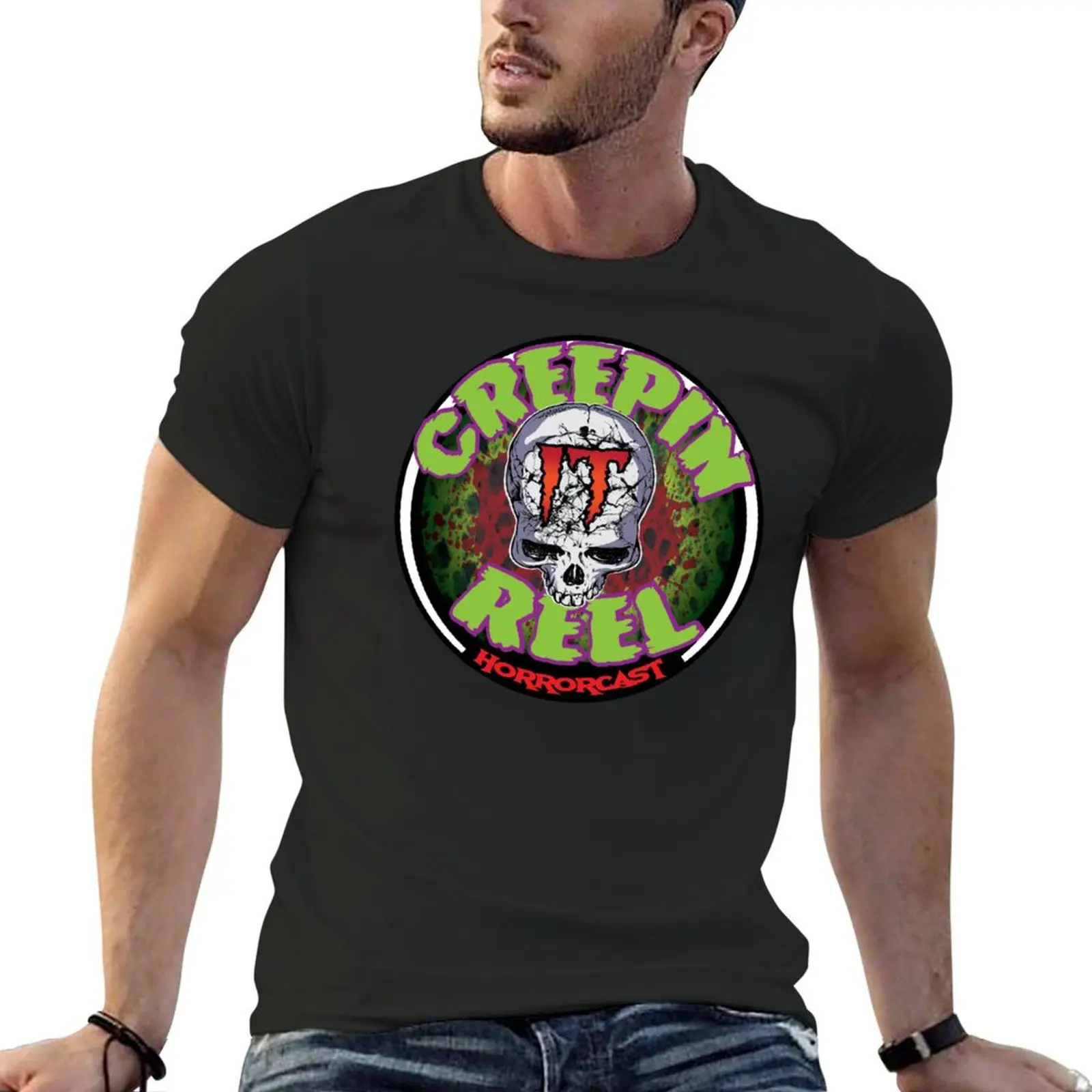 Creepin It Reel Horrorcast Round T-Shirt quick drying tees korean fashion heavy weight t shirts for men