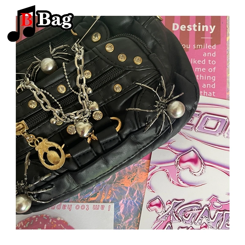 Retro small crowd bag Spice girl goth punk tote messenger shoulder handbag Harajuku y2k subculture spider decoration