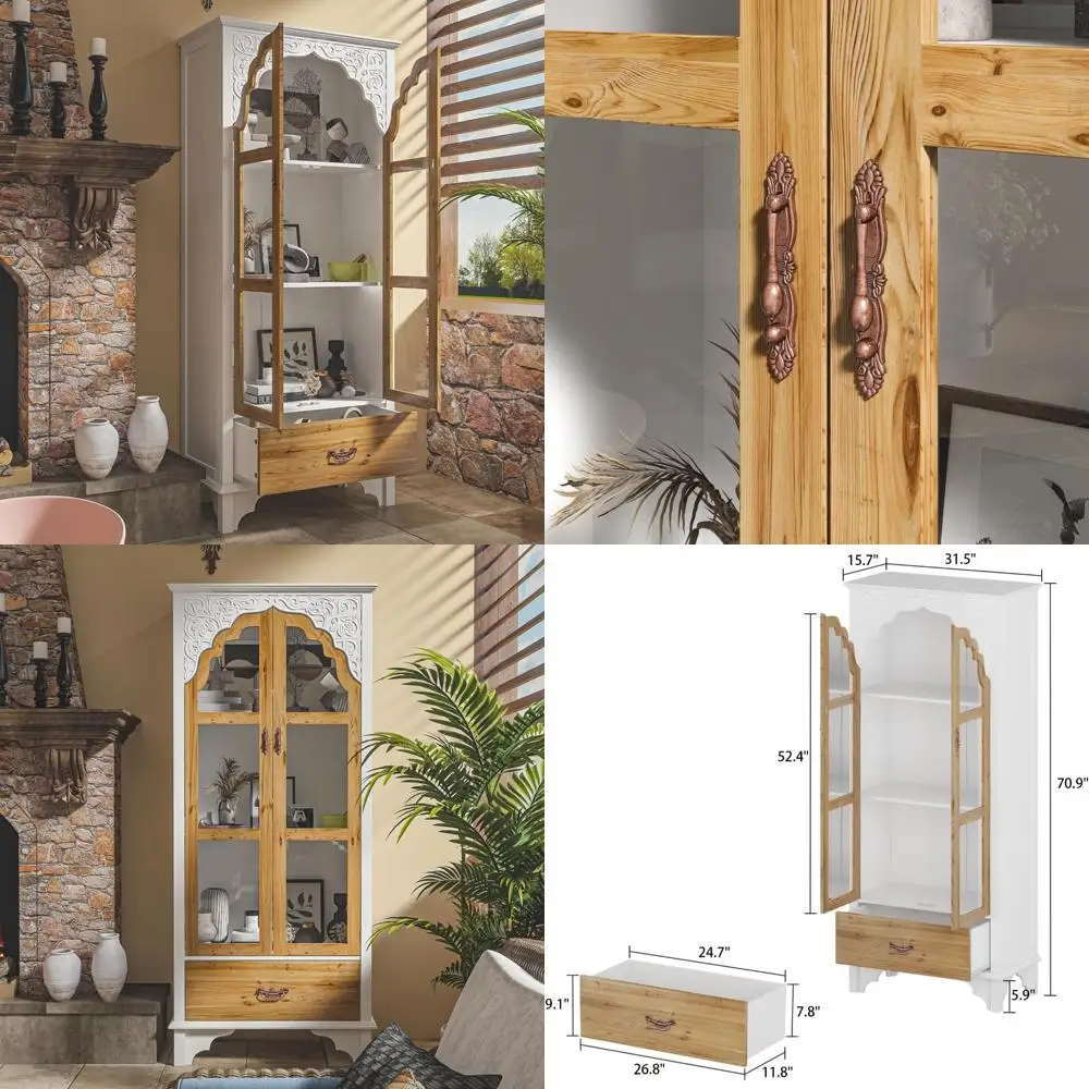 خزانة تخزين حديثة من 3 طبقات من ECACAD مع أبواب منحوتة، خزانة متعددة الأغراض مع درج ورفوف، متعددة الاستخدامات للعيش #1