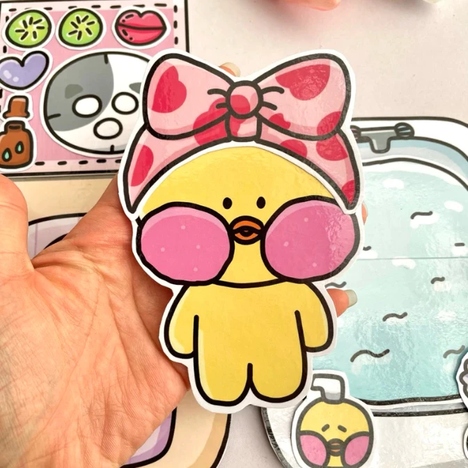 Cartoon duck quiet book cutting manual DIY decompression powder blusher duck material package