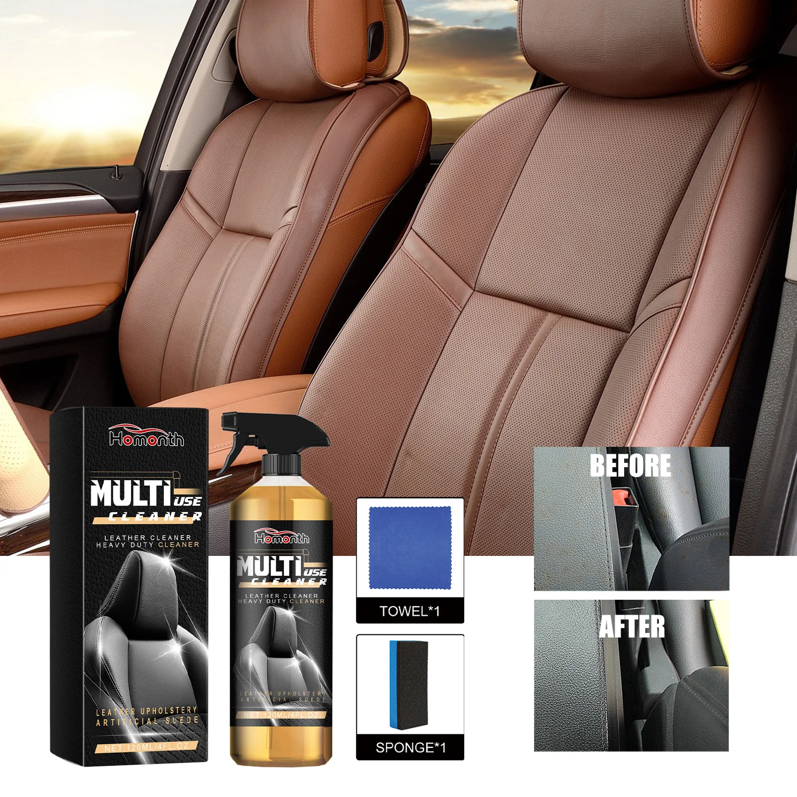 Multi-Use Cleaner for Car Interior Leather Maintenance, Refurbishment, Stain Removal and Cleaning Agent Car Leather Cleaner Kit