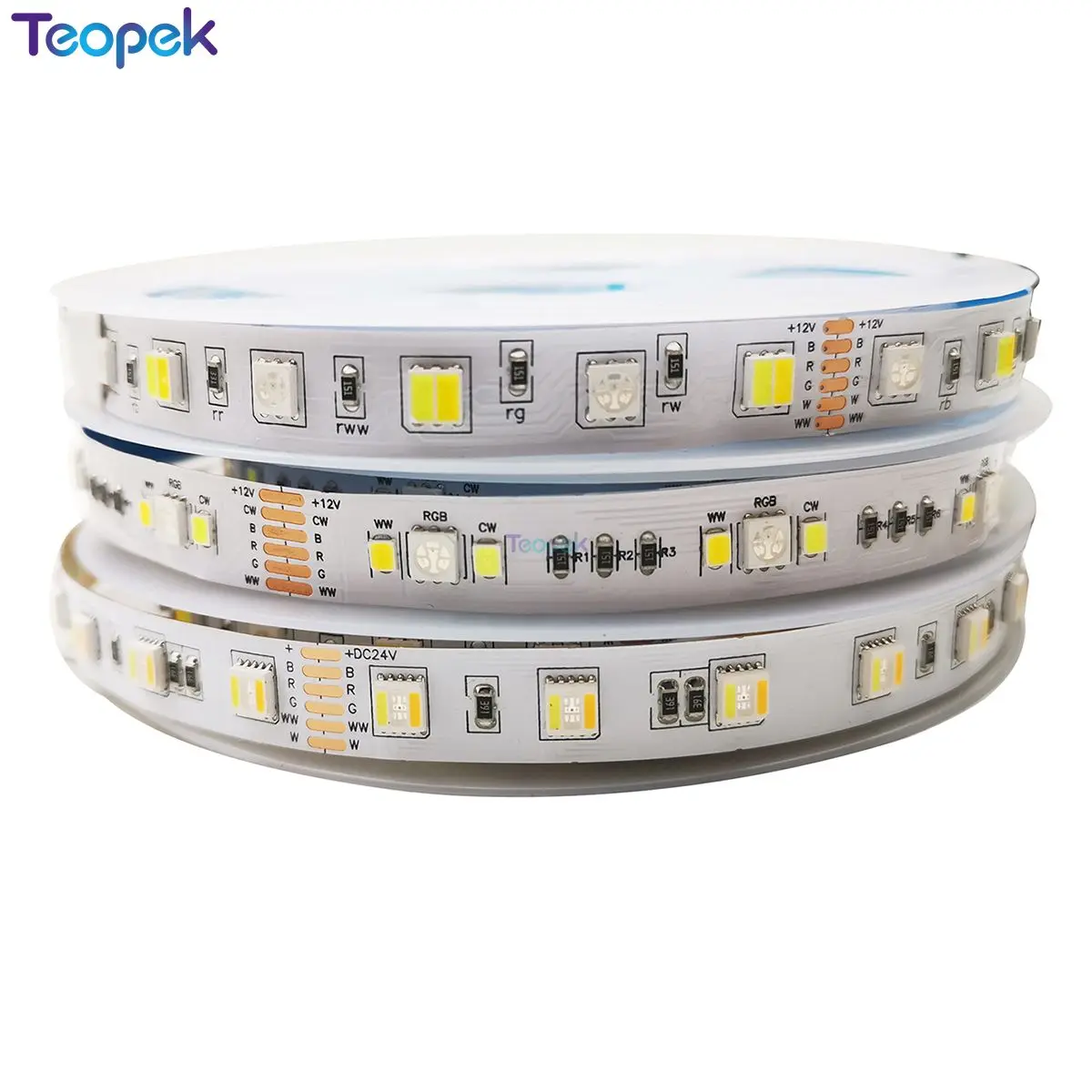 5050 RGB+CCT LED Strip 5M DC 12V 24V 5 in1 RGB+White+Warm White LED Light Strips Flexible Tape 12MM PCB IP20/IP65/IP67