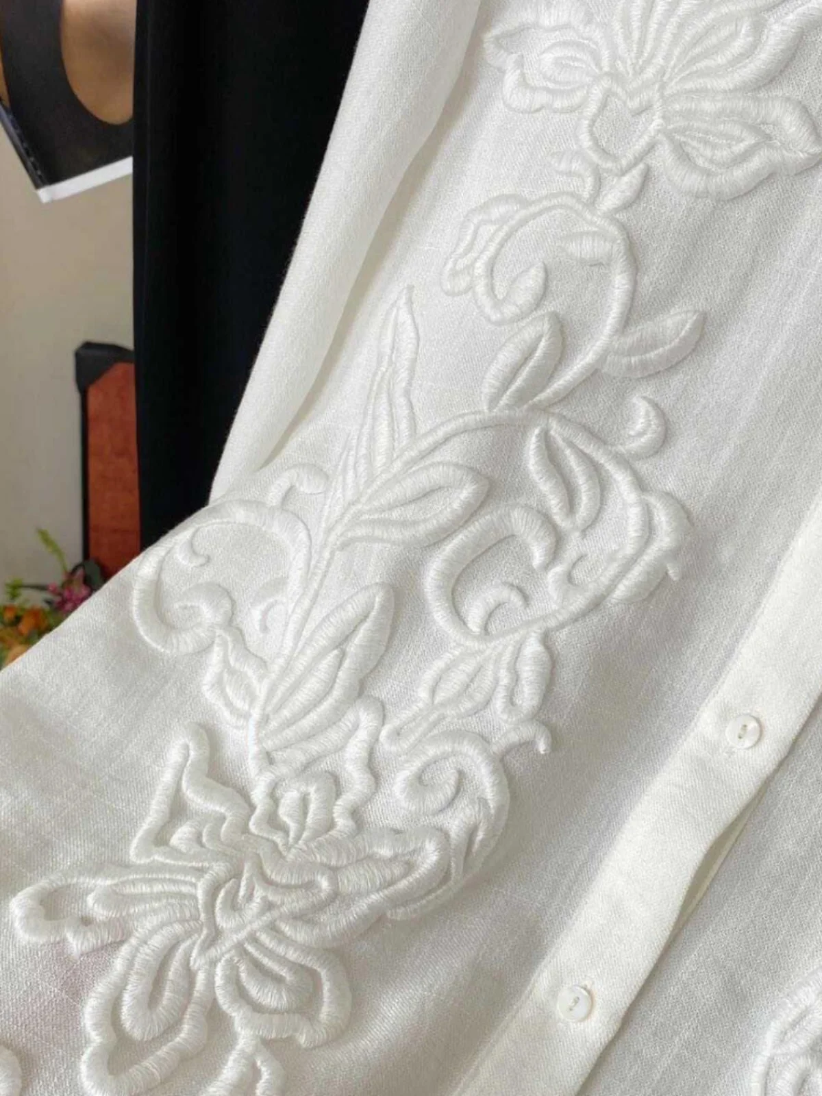 새로운 중국 스타일 여성용 자수 꽃무늬 긴 소매 빈티지 다용도 흰색 면 폴리에스터 비즈니스 캐주얼 ...