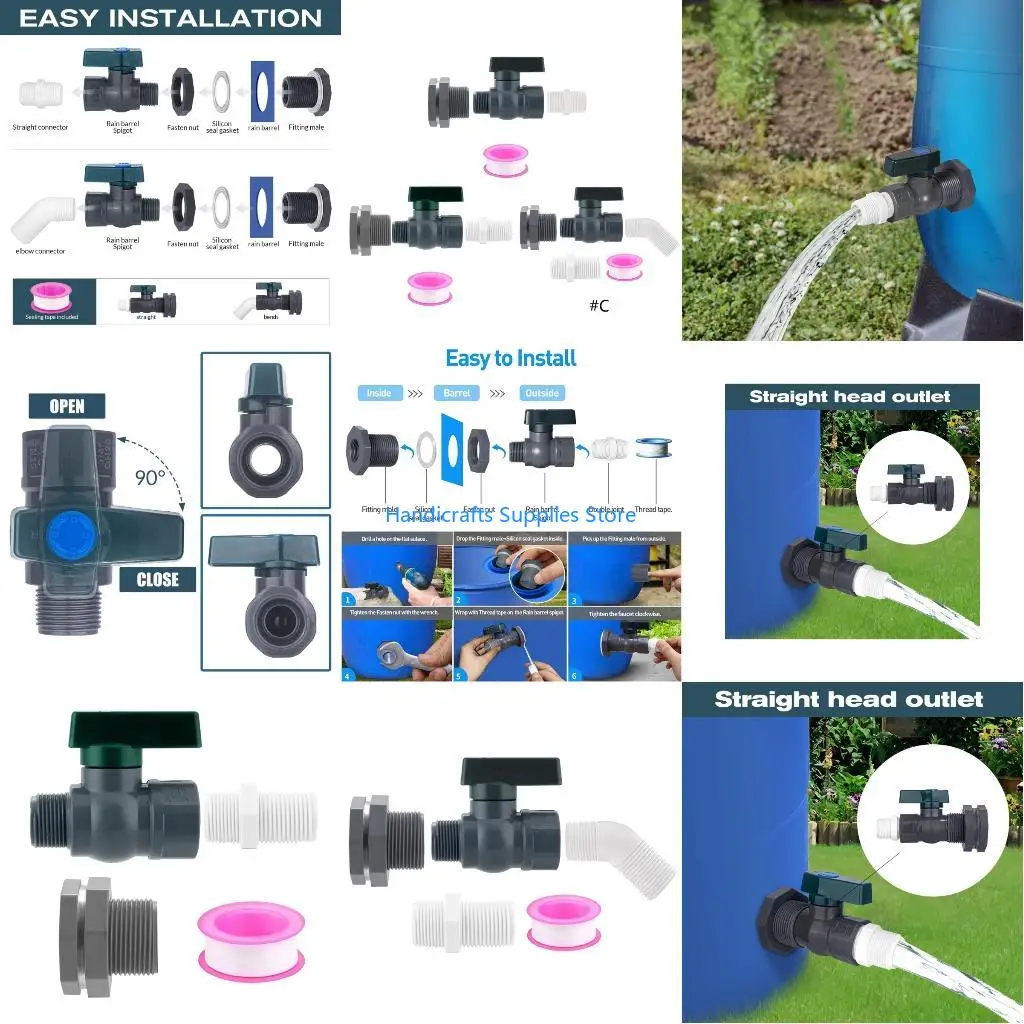 R1WA Multipurpose PVC Plumbing Set For Water Barrels Includes 45 Degree Connectors