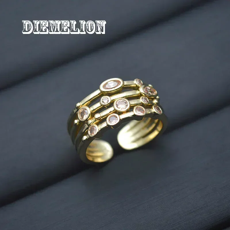 فاخر مطلية بالذهب متعدد الطبقات الملونة الزركون خواتم مفتوحة للنساء هندسية قوس قزح كريستال البنصر مجوهرات نسائية بسيطة #6