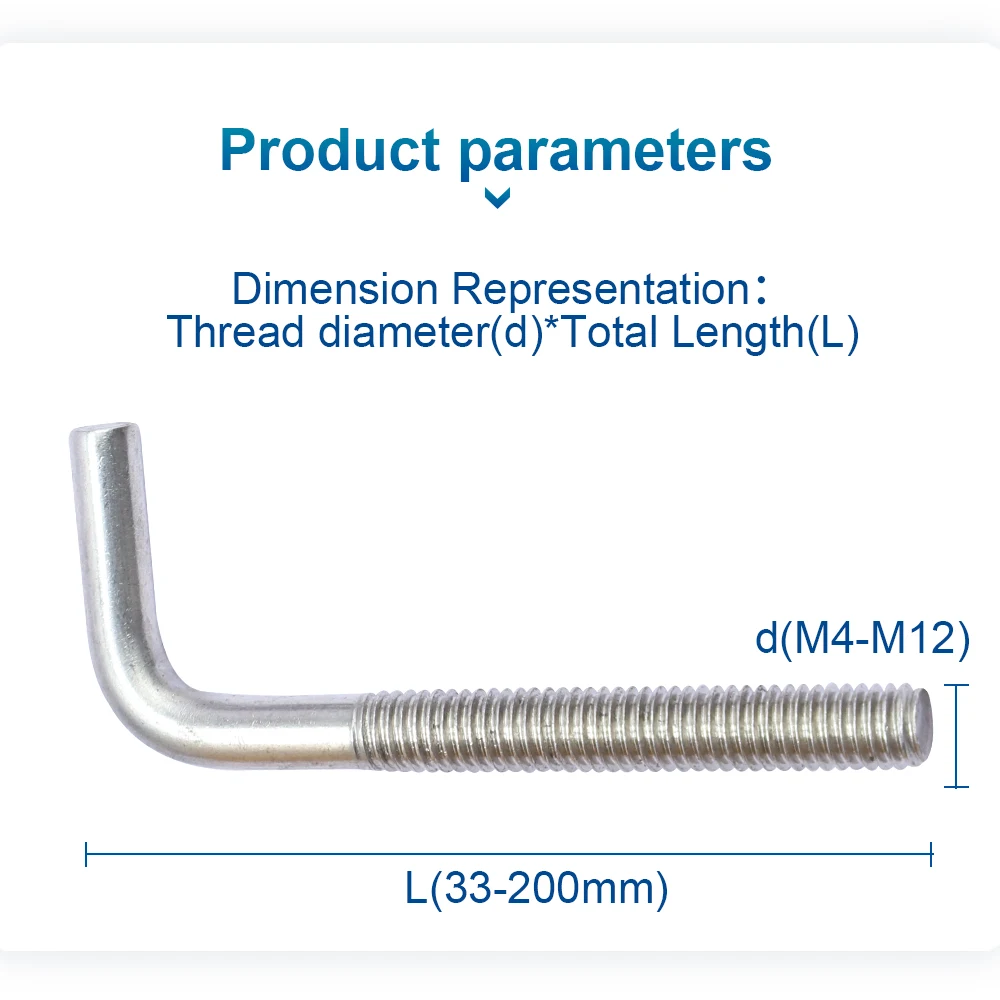 M10 X 120 Mm L-Shape Foundation Bolt – 304 Stainless Steel, 7-Shaped Right Angle Anchor Bolt, Long Square Bend Screw, Silver, 1.5mm Pitch, 60mm Head Width