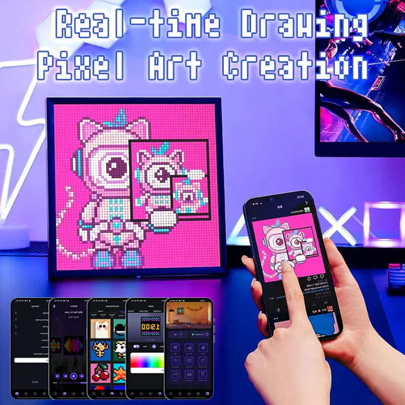 Smart LED Pixel Display DIY Graffiti App Control Pixel Art Programmable Alarm Clock Animation Frame Light For Gaming Room Decor