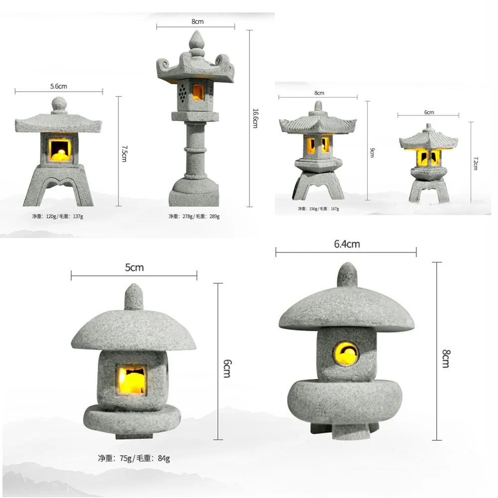 Mini Pagoda Lantern Light Garden Statue Micro Landscape Fish Tank Zen Yard Aquarium Bonsai Zen Garden Home Outdoor Decorations