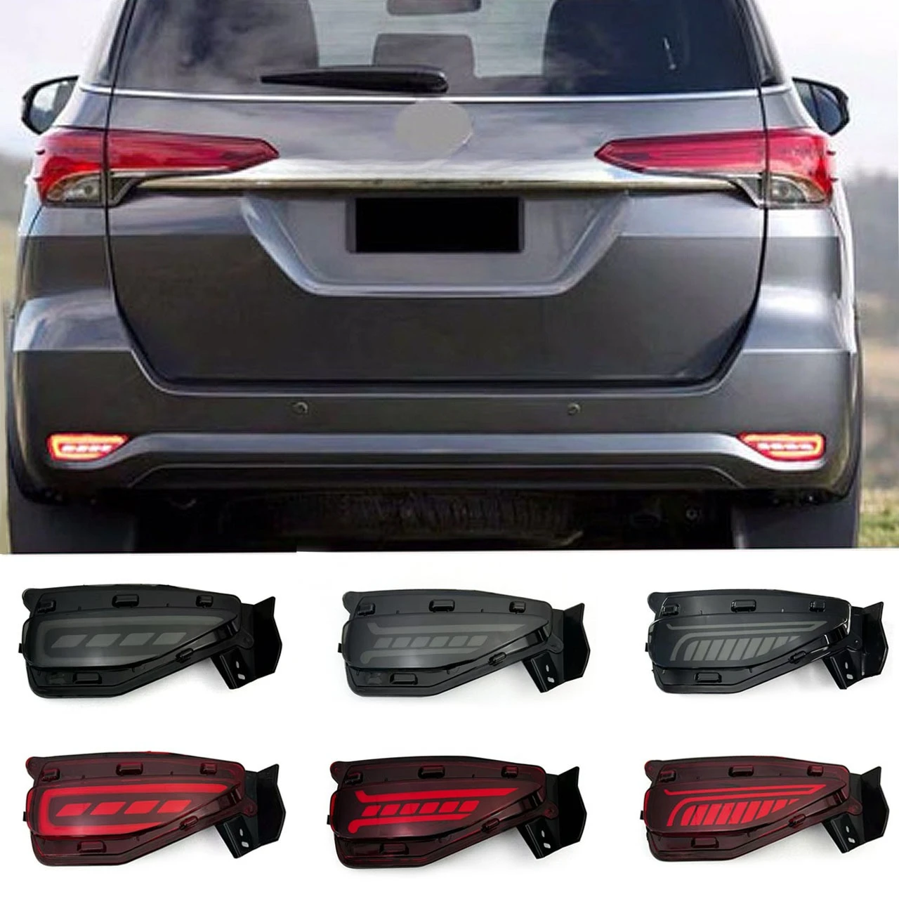 Car Led Rear Bumper Light Reflector For Toyota Fortuner 2015 2016 2017 Dymanic Turn Signal Brake Light Modification Accessories
