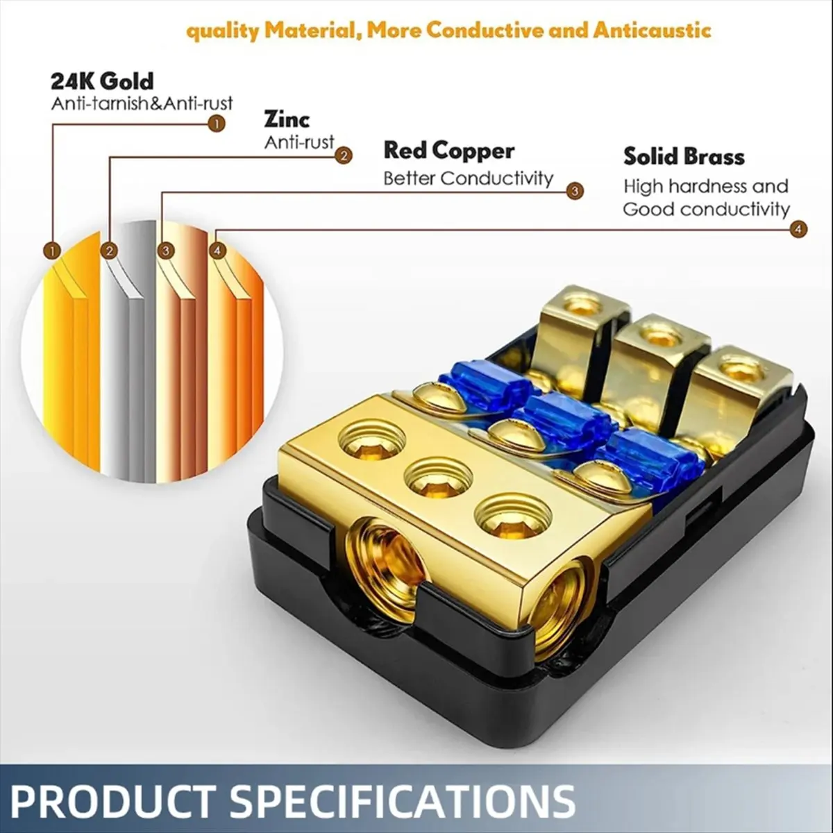 *A* 2 Way ANL Fuse Holder, Copper 0/2/4 Gauge to 4/6/8 Gauge 60 Amp Fuse Distribution Block for Car Audio Amplifier
