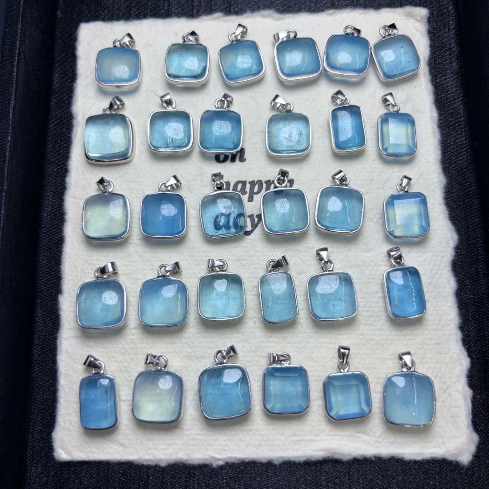1PCS Natural Aquamarine Cube Crystal Yoga Pendant Reiki Healing Stretch Female Gift - Jewelry for Stress Relief S925