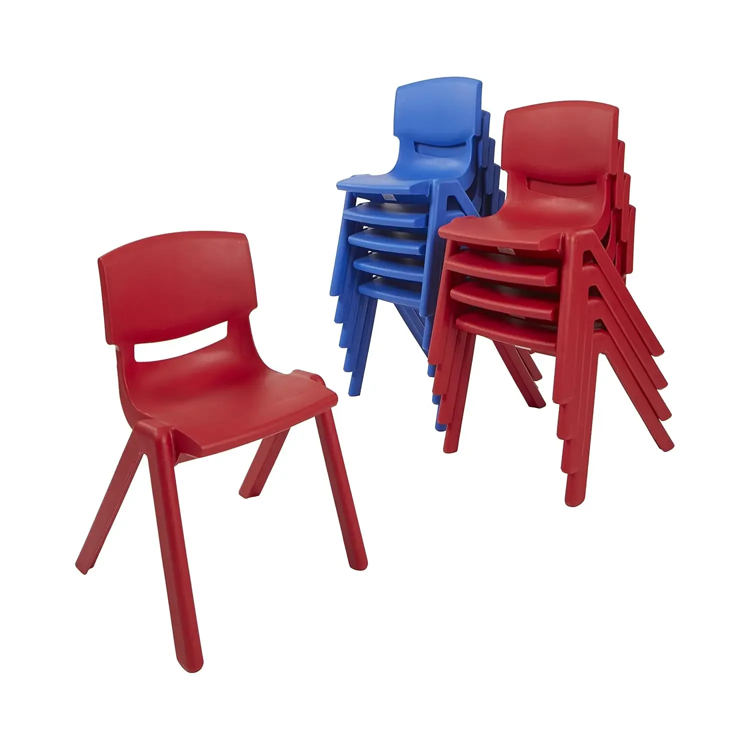 12in Plastic School Stack Chair, Classroom Furniture, Blue/Red, 10-Piece