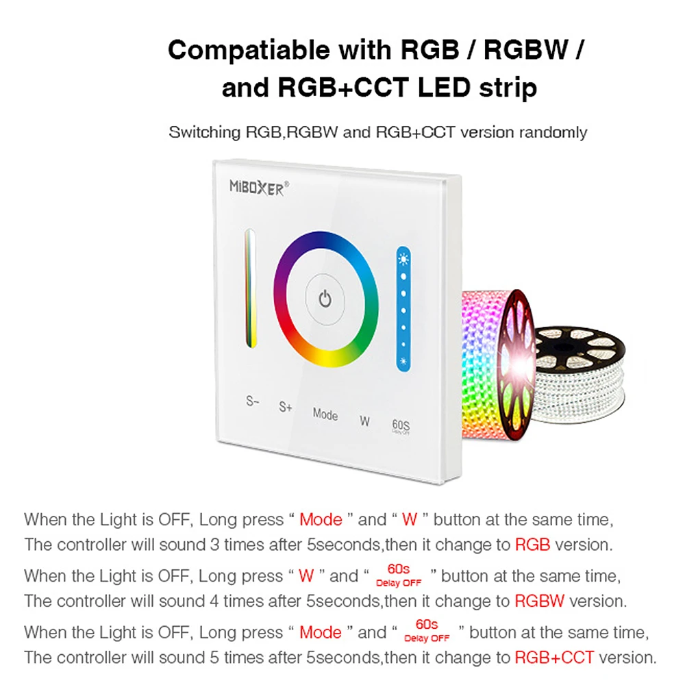 MiBoxer P3 DC12-24V 2.4GHz 86Touch Dimmer RGB/RGBW/RGB+CCT Switch Panel Adjust Brightness Led Controller  for Led Strips/FCOB
