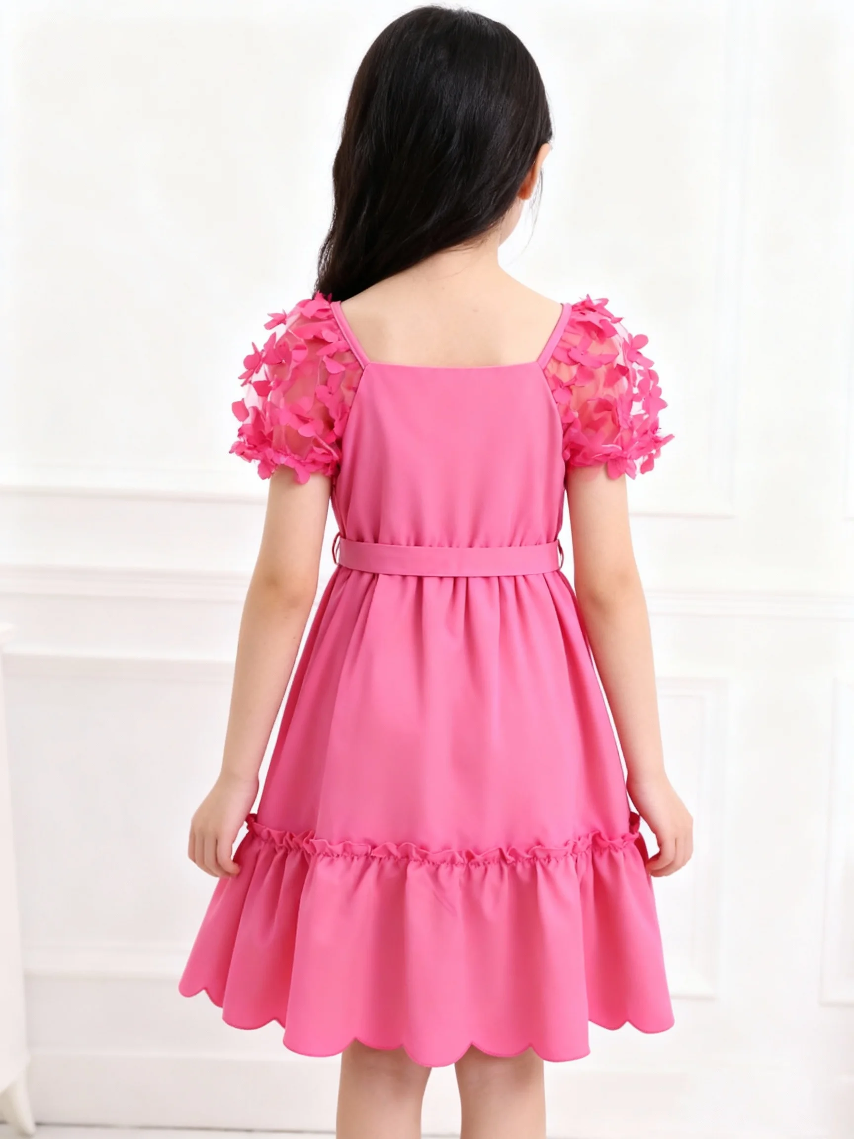 Summer Girls' Sweet And Cute Three-Dimensional Butterfly Bubble Sleeve Princess Dress Fashionable Casual Dress