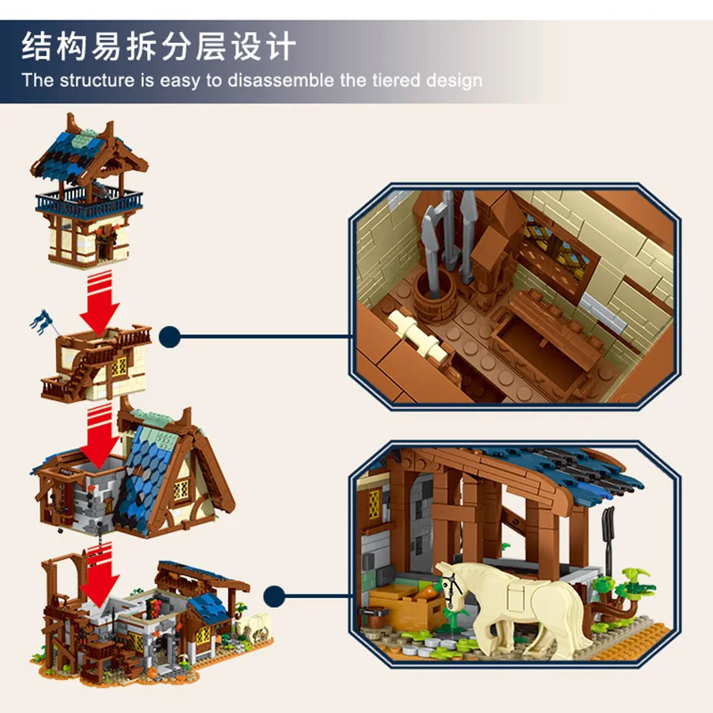 XMork 50106 Medieval Town Guard Tower Model Modular street view Series Adultes DIY Toys Building Blocks Boy Holiday Gift 3061Pcs