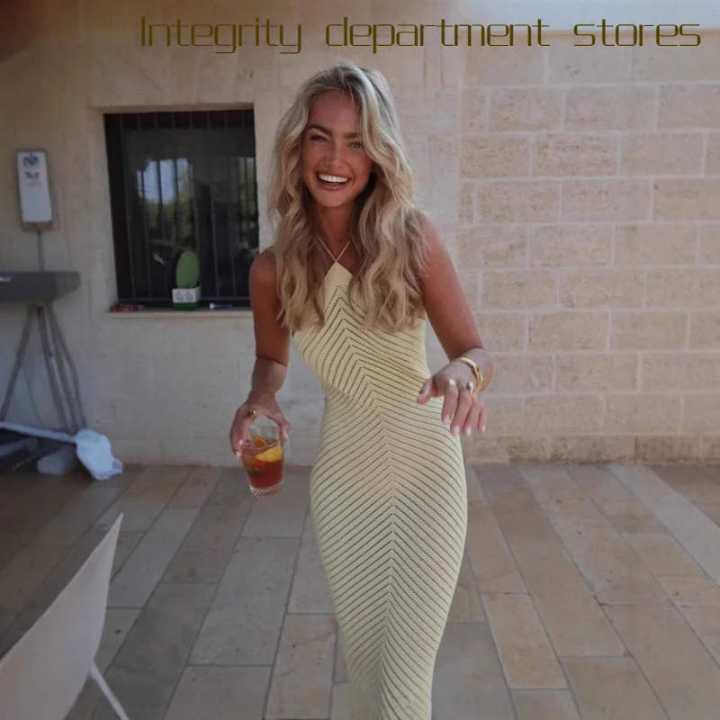 

Sexy Lace up Strapl Me Dr Beach Outerwear Breathable Knitted Hollow out Design Anti-Bacterial Ultra-ort Length Poly...