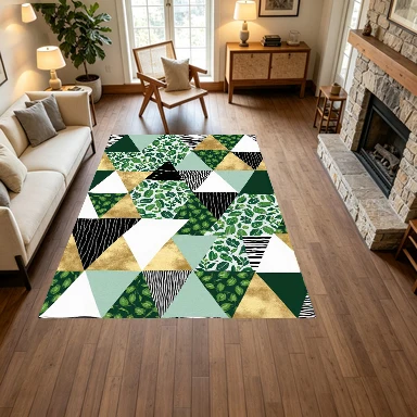 Geometric Triangle Leaf Print Carpet Flooring Modern Decorative Area Rug for Living Room Bedroom Indoor Floor Covering