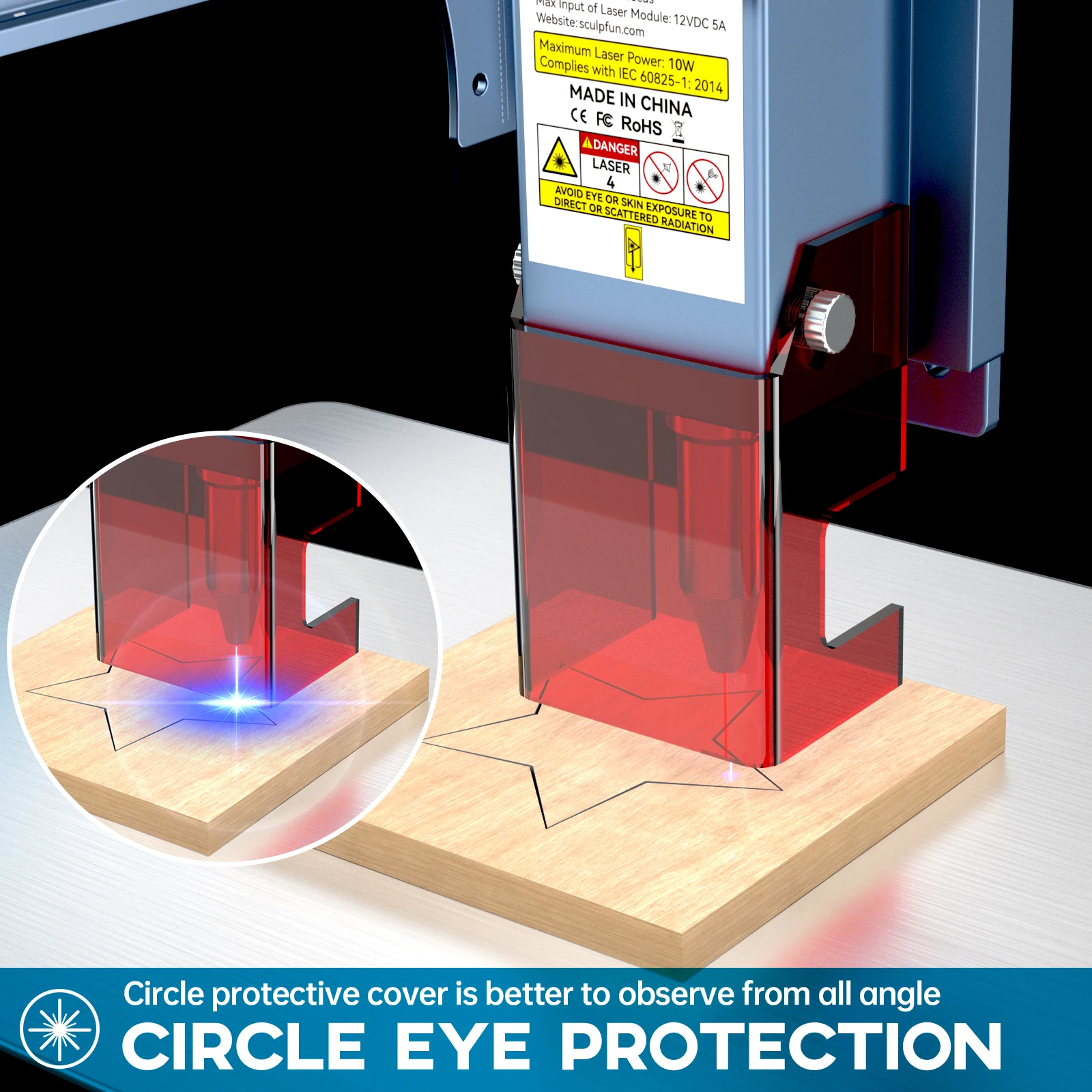 SCULPFUN S9 Pro 10W Laser Engraving Machine with Air Pump Air Assist High-precision Laser Engraver Cutter 400x410mm Work Area