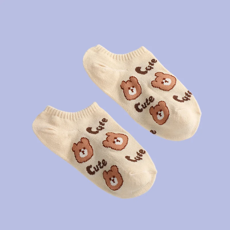 5/10 Pairs Women Japanese Sweet Style Short Socks Summer Thin Breathable Shallow Socks Korean Cartoon Bear Boat Socks