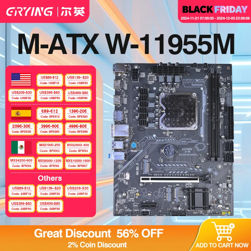 ERYING DIY Desktops Gaming PC Motherboard Kit with Onboard Xeon CPU W 11955M 2.6GHz 8C16T 24MB Computer Assembly Set placa mae