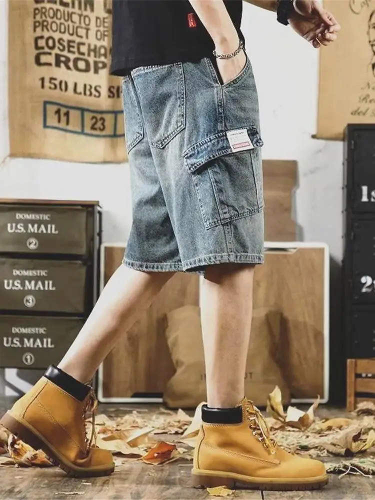

American Retro Casual Loose Fit Men's Denim orts Summer Thin Multi-ket Straight Leg Jeans Lightweight Comfortable orts