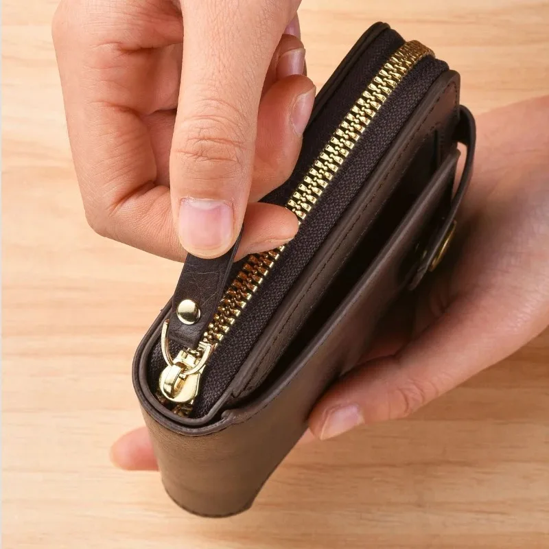 Vintage Men Pu Leather Small Wallet Short Horizontal Zipper Buckle Coin Pocket Tri-fold Fashion Multifunctional Wallet Card Bag