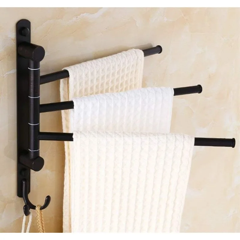 Oil Rubbed Bronze Swing Out Towel Racks for Bathroom Holder Wall Mounted Towel Bars with Hooks 3-Arm