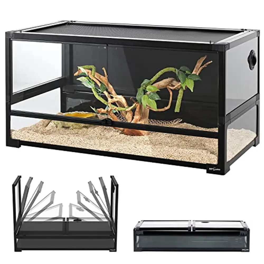 

Large Reptile Terrarium Tank 36"x18"x18" with PVC Back Panel Easy Fold Design Detachable Double Doors Removable Top Mesh Screen