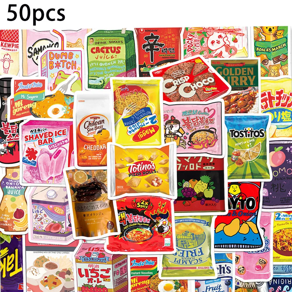 50 قطعة من ملصقات الكتابة على الجدران الكرتونية للوجبات الخفيفة - ديكور للجيتار والدفتر وحافظة الهاتف وتسجيل الأمتعة متجر YourLife #1