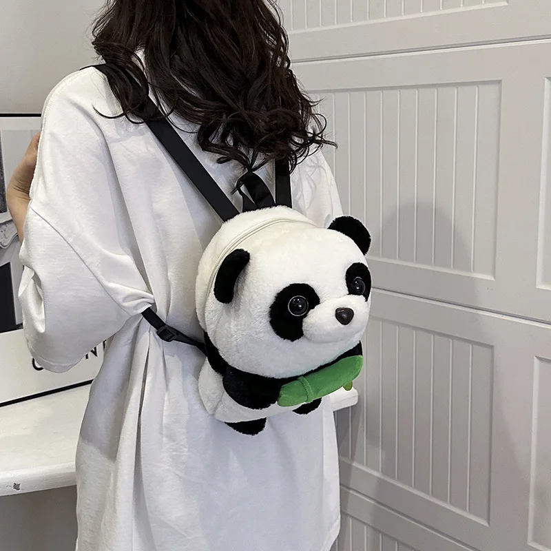 Kawaii Cartoon Plush Backpack Cute Sew Panda Doll Backpack Cute Cartoon Stuffed Animal Tornister dla dzieci na prezent dla dziewczyny