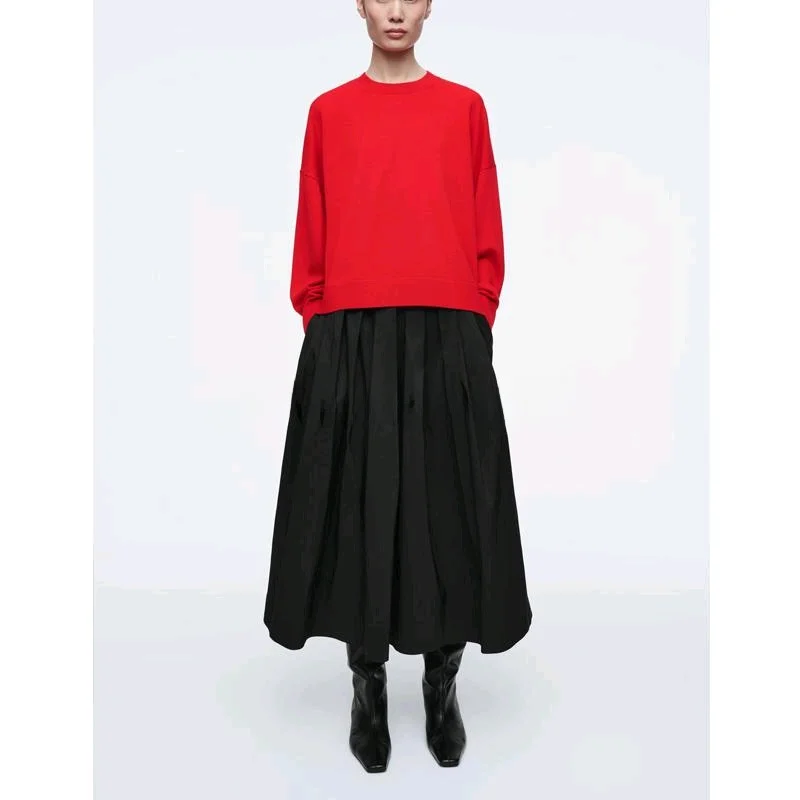 봄 신상 여성 캐주얼 니트 울 혼방 라운드넥 풀오버 폴리에스터 섬유 긴팔 레귤러 길이 단색