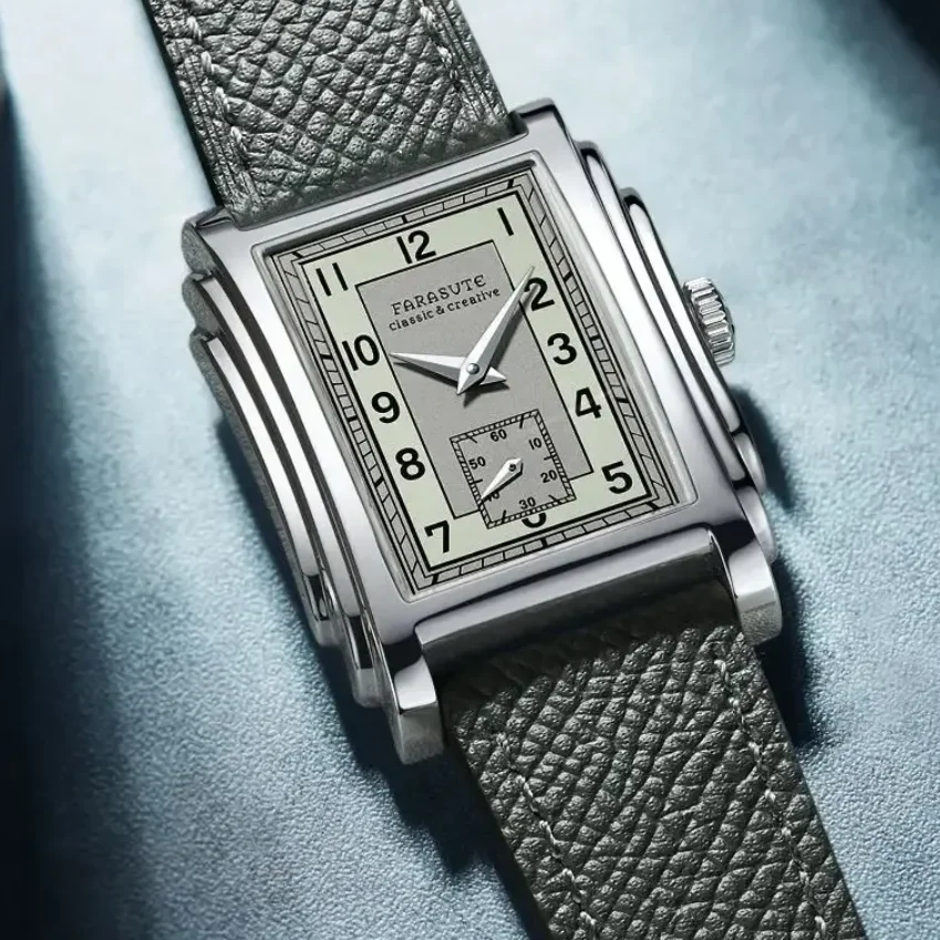 FARASUTE 남성용 자동 시계 31mm 직사각형 케이스 기계식 손목시계 사파이어 30m 방수 ST17 Mov. 중고 소형차