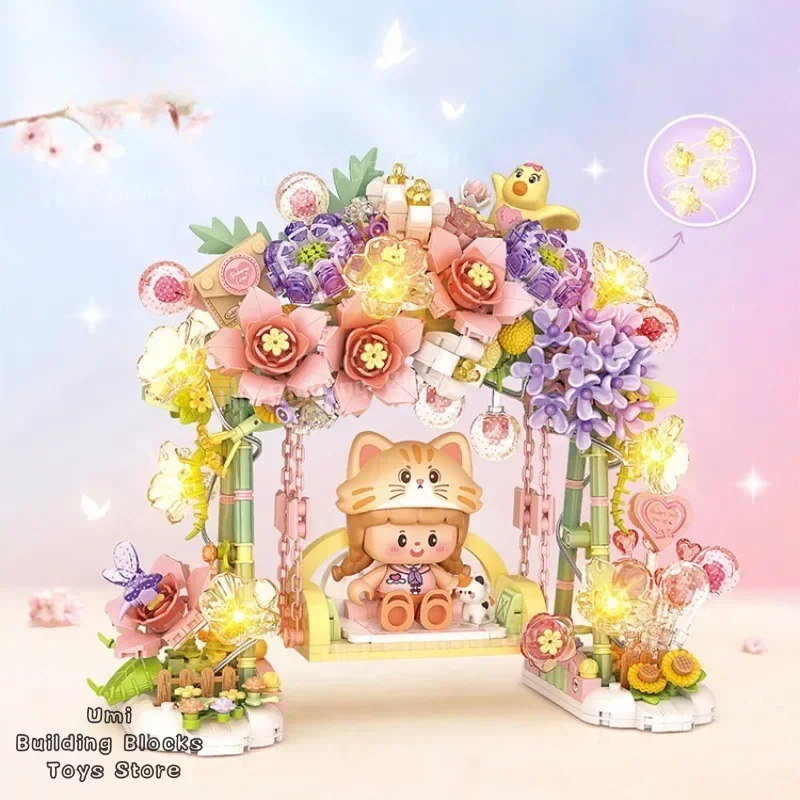 Flower Swing Sakura Assembling Building Blocks Toys Spring Fun Building Blocks Flower Desktop Ornaments Model Holiday Gift