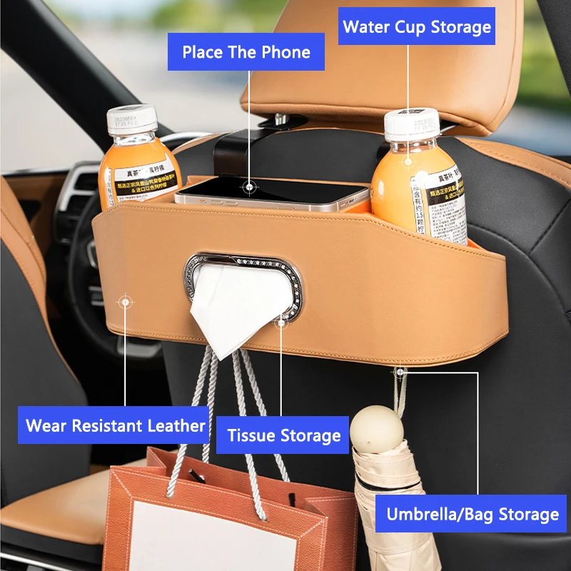 Car Seat Back Storage Box In-car Water Cup Holder Multi-functional Leather Seat Back Organizer Fits For Toyota RAV4 Camry Sienna