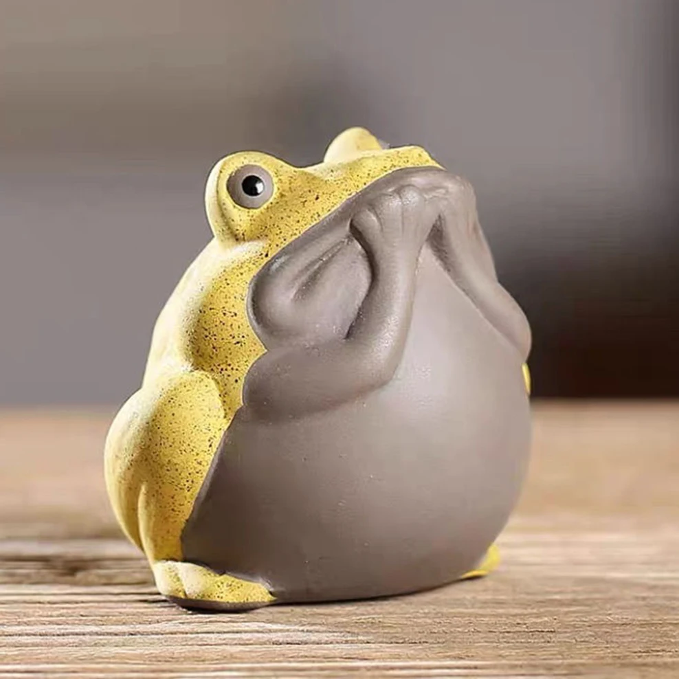 

Painted Pottery Frog Tea Pet "Three Nos" Little Frog Decoration Purple Clay Tea Pet Tea Play Tea Room Accessories