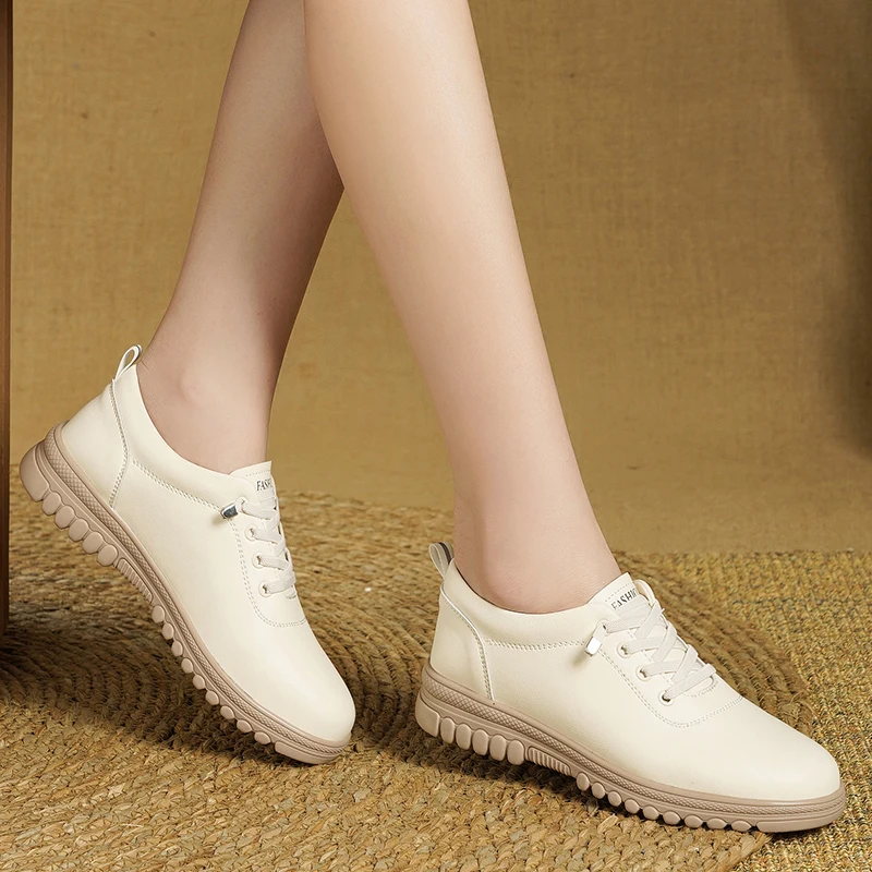 Women Shoes 2024 Fashion Summer Casual White Shoes High Quality Leather Hollow Breathable Platform Flat Shoes Woman Sneakers