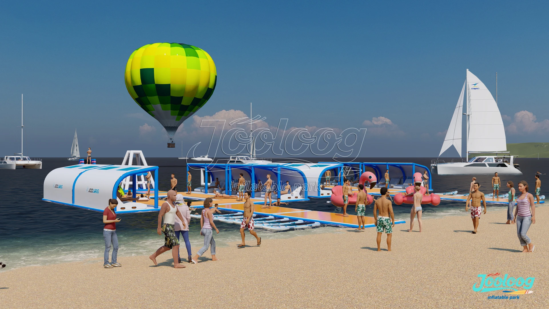 Promotional Event Large Size Seaside Resort Inflatable Island For Water Entertainment
