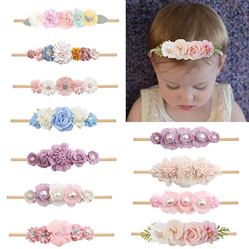 Europian Princess Style Baby Flower Hairband neonato Cute Hair Dressing Flower Pearl strass Headband 1 pz spedizione gratuita