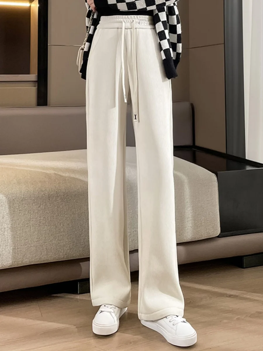 

Женские широкие брюки на флисовой подкладке с эластичной резинкой на талии, облегающие, повседневные, прямого кроя, для весны, осени и зимы