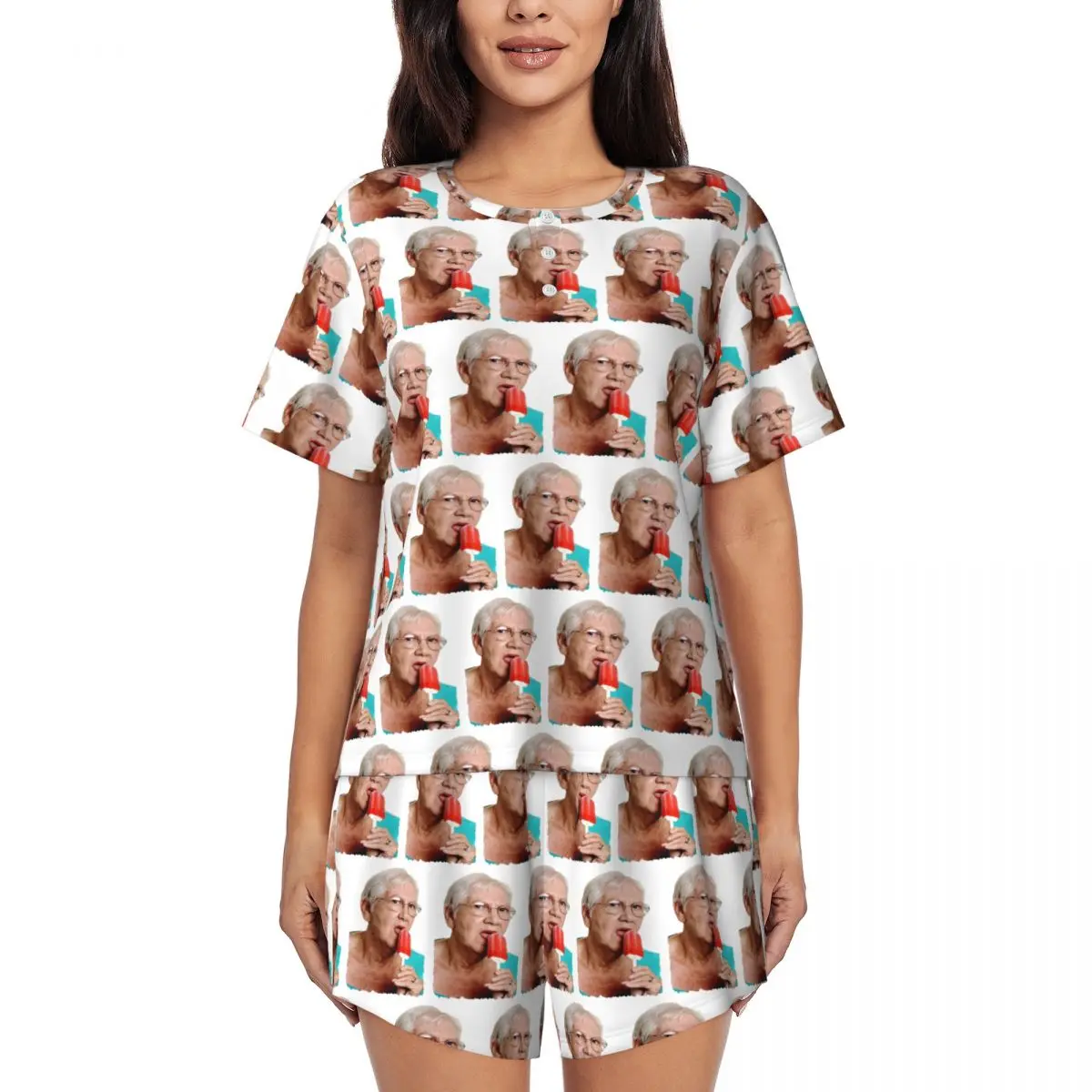 

Ночные сорочки с круглым вырезом и короткими рукавами для сна, женский свободный пижамный комплект с короткими штанами, в стиле «Бабушка и Дедушка»
