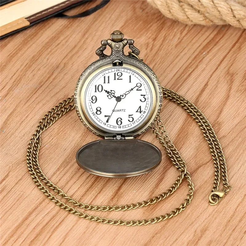 Vintage Fire Fighter Design Men's Analog Quartz Pocket Watch Full Hunter Necklace Chain Clock Arabic Numeral Gift Reloj