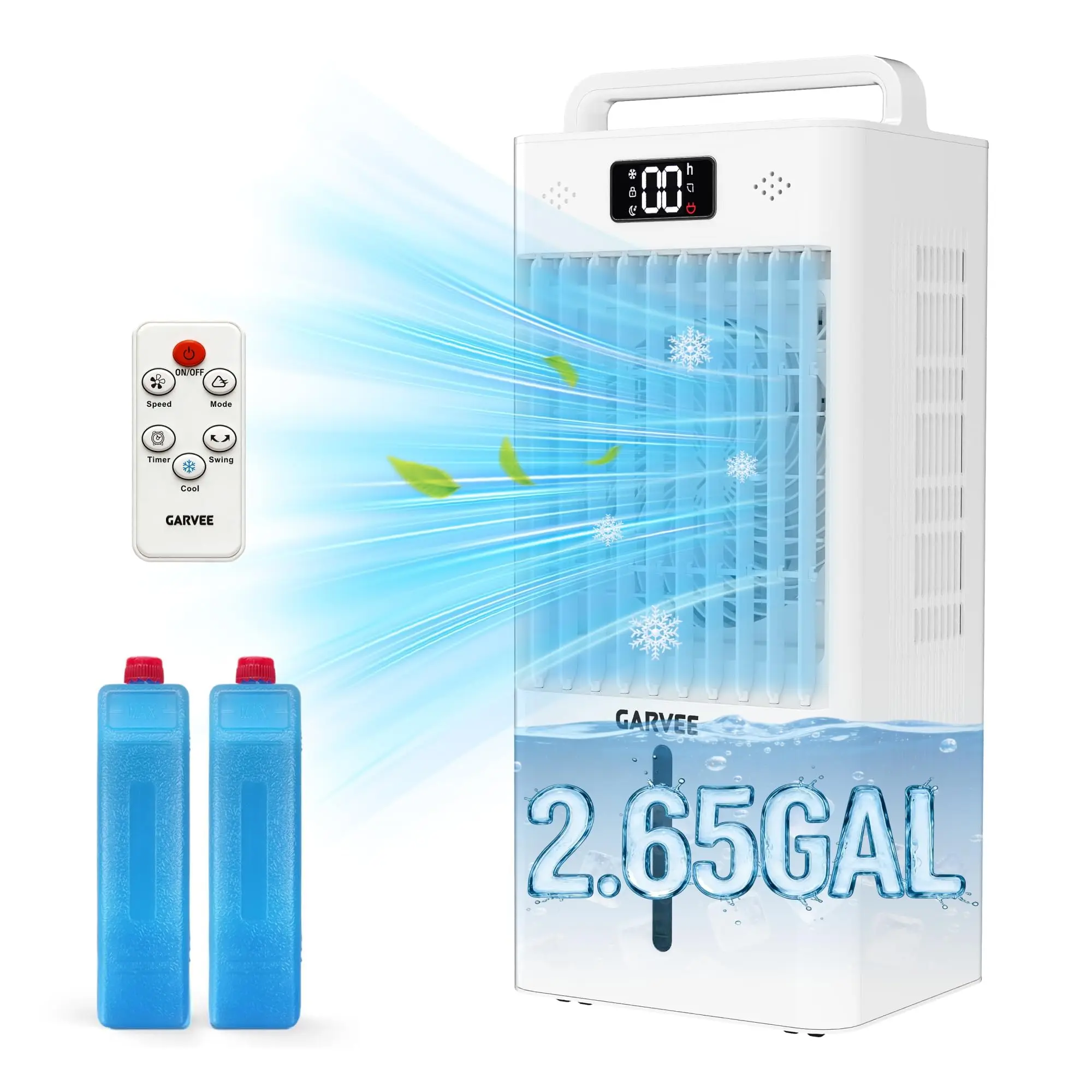 

2.6GAL Evaporative Air Cooler With Remote, 6 Speeds 3 Modes, 90° Oscillation, 12H Timer For Indoor Outdoor Use