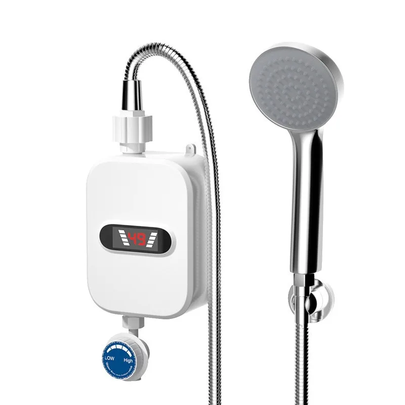 【RABATT】UK Plug 3500W Instant Electric Water Heater, Mini Tankless Shower Heater With Adjustable Temperature